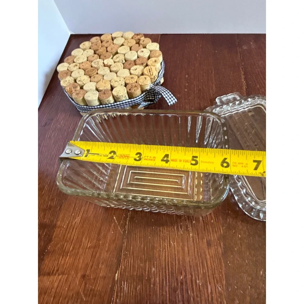 Vintage Clear Glass Ribbed Butter Dish with Lid Art Deco Scalloped Edge 2-Piece
